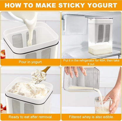1100ml Greek Yogurt Maker & Strainer with Straw Spoon, Brush & Mesh Bag