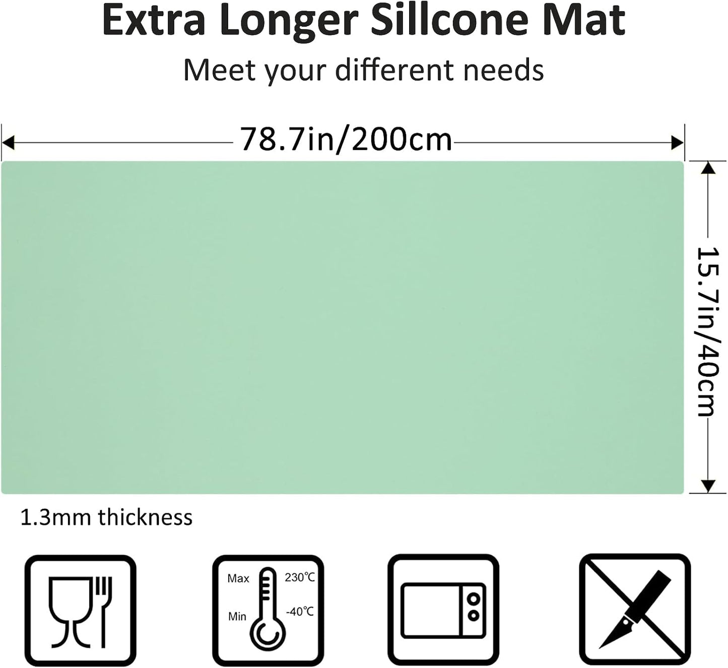 Silicone Mat Heat Resistant Mats for Countertop, Large Silicone Mats for Crafts Kitchen Counter Workbench Table protector, Size 36x24 inches Thick 2mm,Rolled Package,Light Blue