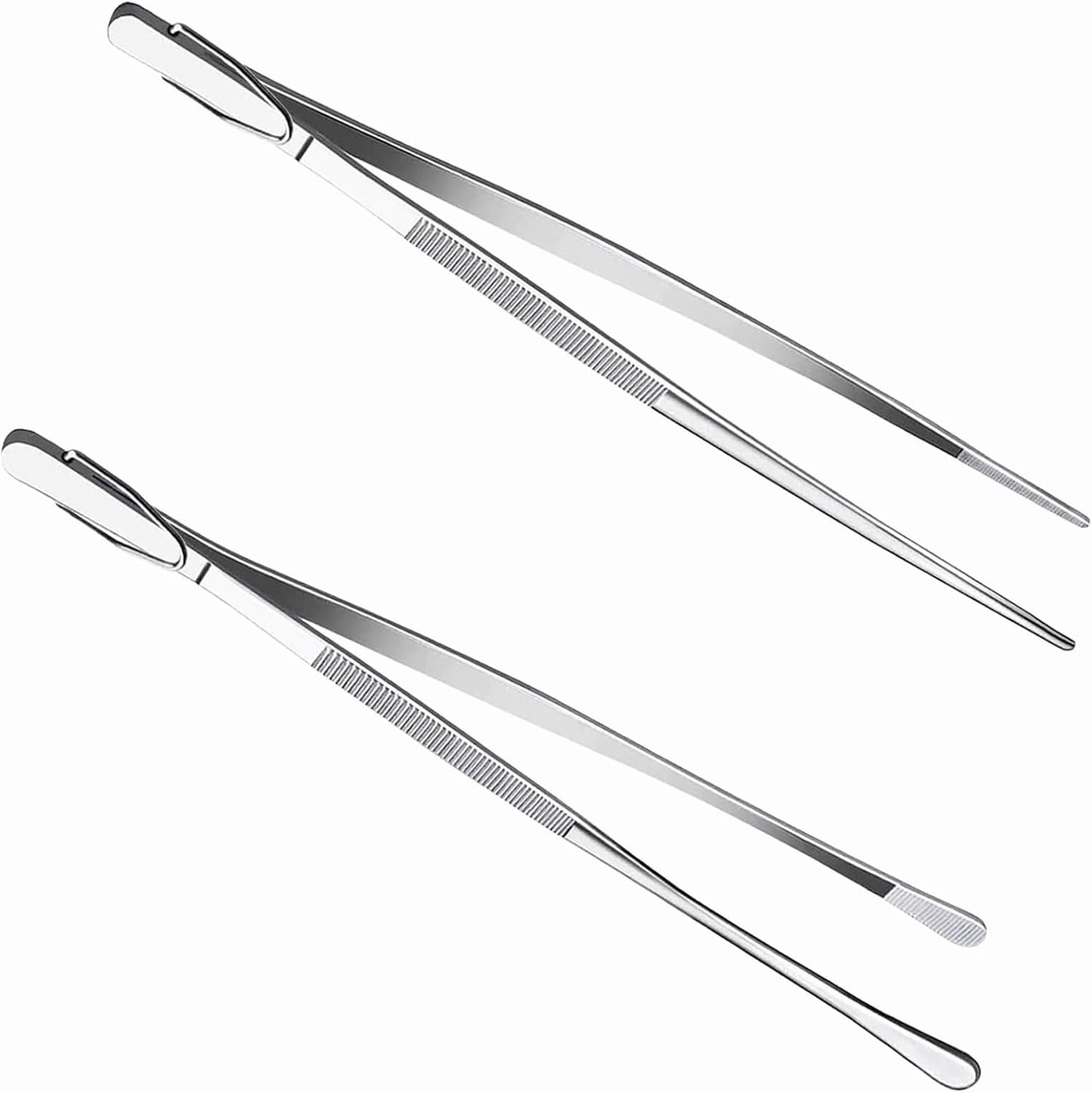 2-Pack 12-Inch BBQ Kitchen Tweezers Tongs, Extra-Long Stainless Steel Cooking Tweezers Dishwasher Safe for Grilling, Baking & Food Prep (12Inch BBQ Tongs)