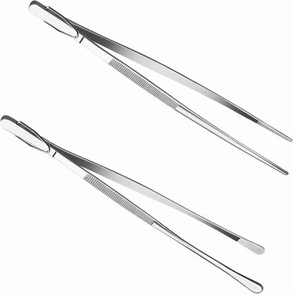 2-Pack 12-Inch BBQ Kitchen Tweezers Tongs, Extra-Long Stainless Steel Cooking Tweezers Dishwasher Safe for Grilling, Baking & Food Prep (12Inch BBQ Tongs)