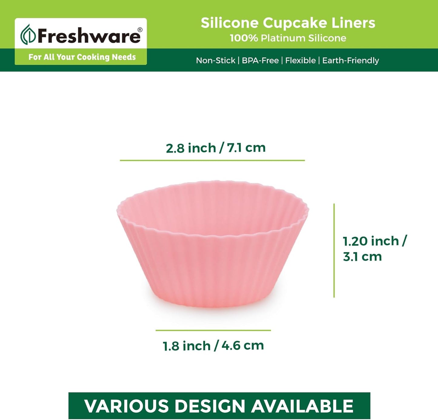 Freshware Cupcake Liners, Pack of 12 Silicone Muffin Cups, 3 Inch Baking Cups, Reusable & Non-stick Cupcake Liners for Party Halloween Christmas, Flower