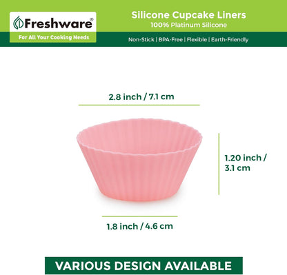 Freshware Cupcake Liners, Pack of 12 Silicone Muffin Cups, Baking Cups, Reusable & Non-stick Cupcake Liners for Party Halloween Christmas, Round
