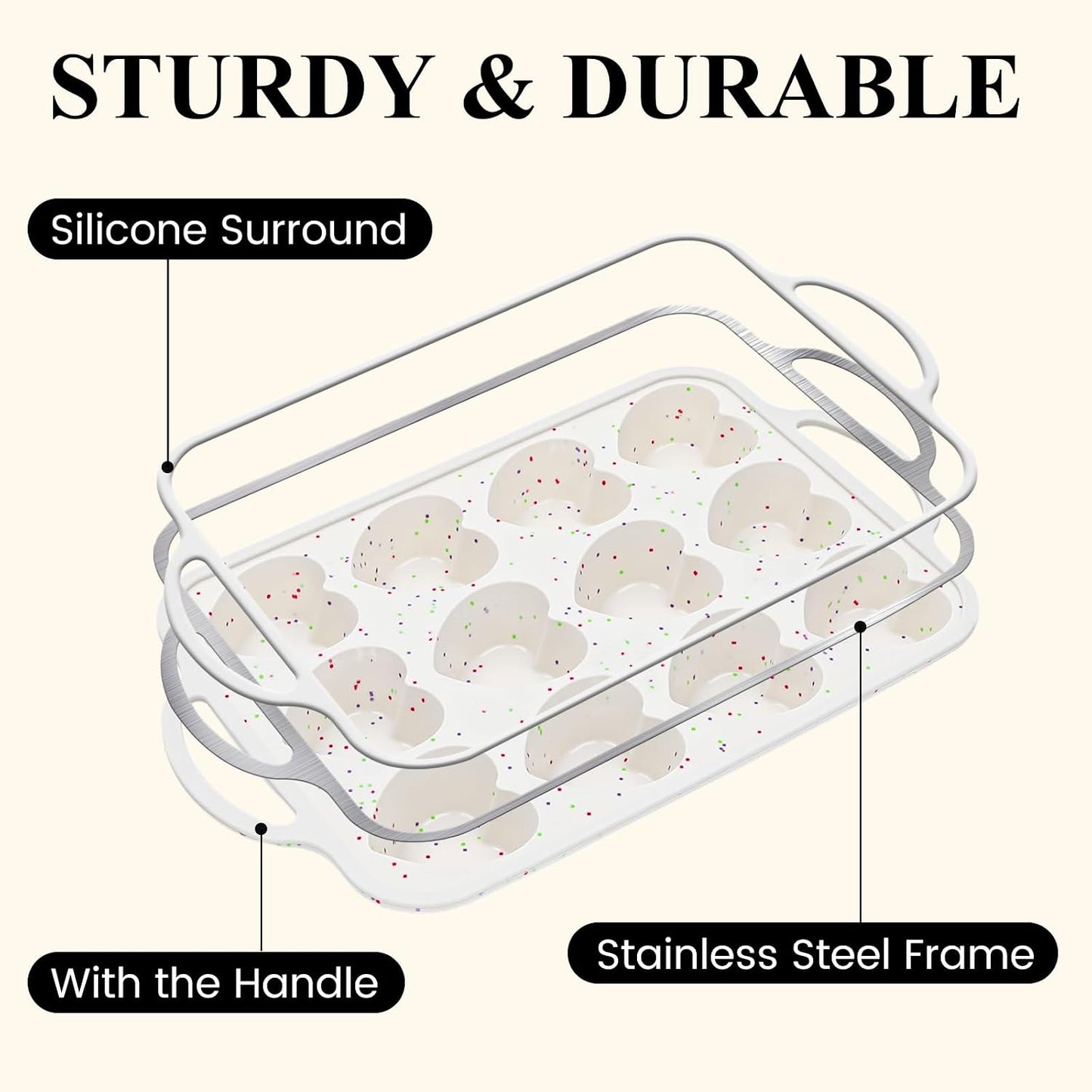 Silicone Muffin Pans for Baking, Metal Reinforced Frame 12 Cups Regular Size Silicone Cupcake Pan Nonstick Muffin Tin for Baking Muffin, Cupcake, Frittatas,BPA Free, Silicone Molds Dishwasher Safe