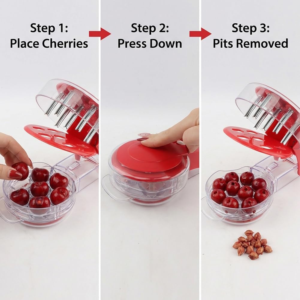 Cherry Pitter Tool, Portable Cherry Corer Pitter with Ergonomic Push Design, Pit 6 Cherries at Once, for Making Cherries Jam, Easy to Use