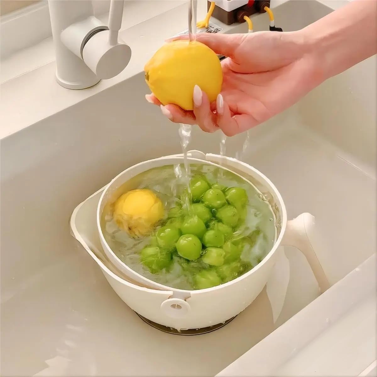 2-1 Kitchen Colander Rotating Washing Basket with Handle -home & kitchen Food Strainers and Colanders-Pasta Strainer-fruit and vegetable washing bowl-kitchen must haves (Lilac Purple)