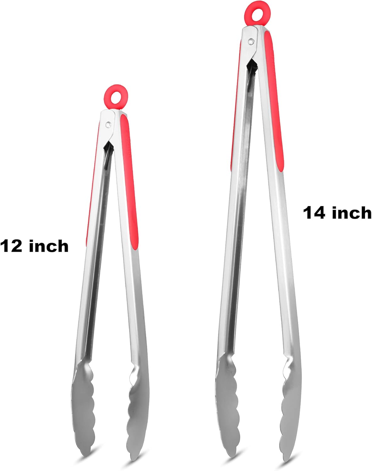 304 Stainless Steel Kitchen Cooking Tongs, 9" and 12" Set of 2 Sturdy Grilling Barbeque Brushed Locking Food Tongs with Ergonomic Grip, Black