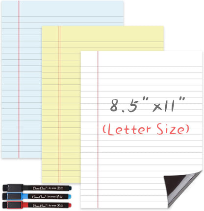 Magnetic Dry Erase Board - 8.5”x11” Dry Erase Whiteboard in 3 Colors - Reusable Blank Whiteboard for Fridge – 6 Dry Erase Markers Included