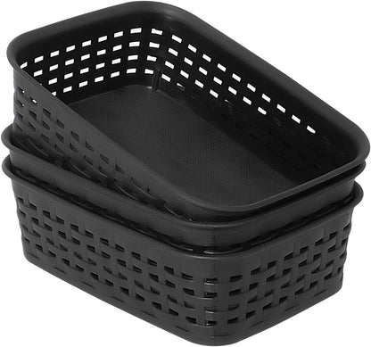 Soddeph Plastic Storage Baskets for Cabinets, Household Pantry Organization with Handle,Organizer Bins for Room,Bathrooms,Under-Sink,Kitchen (Black, L-3PACK)