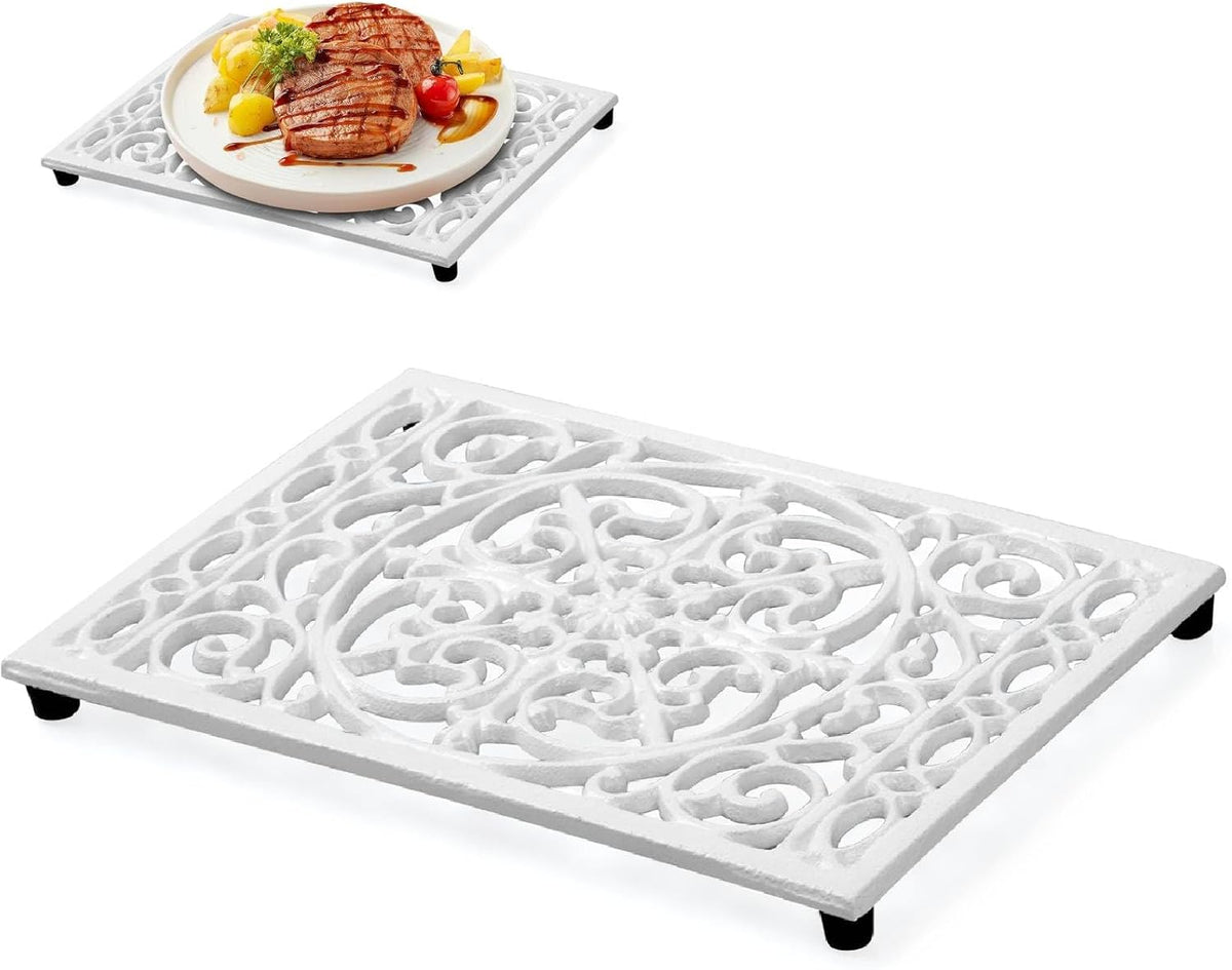 Notakia 9.6 x 6.3 Inch Cast Iron Trivet Set, Large Metal Trivets for Hot Dishes Pots Pans Decorative Kitchen Trivets, Heat-Resistant Trivet Mats for Quartz Countertops, Green Kitchen Accessories