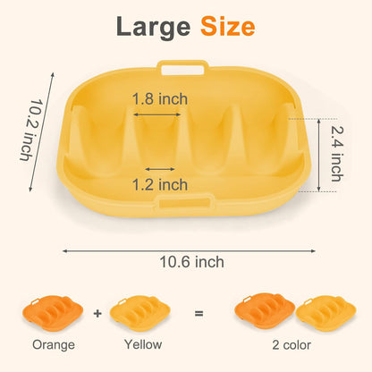 Silicone Taco Holder Set of 2,10.2in Reusable Taco Plates with Dividers,Fiesta Tacos Holder Tray.Taco Tuesday Kit,Dishwasher & Microwave Safe (2, BLUE+GREEN)