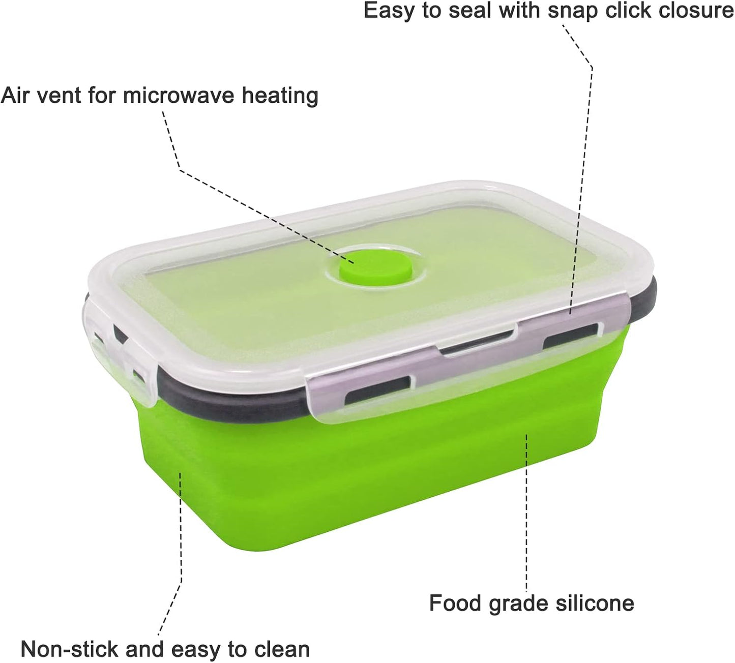 Guyuyii 4 Pack Space-Saving Collapsible Food Storage Containers with Lids | 12/17/27/40 oz Food-Grade Silicone Set for RV, Camping, Meal Prep, Small Kitchens - Microwave/Freezer/Dishwasher Safe