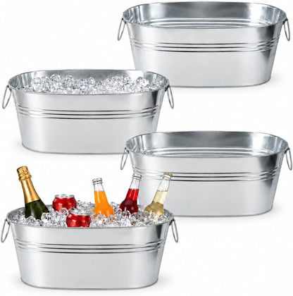 2 Pack 3 Gallon Galvanized Tub Ice Bucket, 15x7x6.5" Metal Drink Buckets for Parties, Leak-Proof Beer Beverage Tubs with Handles for Champagne Wine Mimosa Bar Supplies (White)