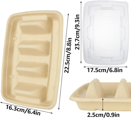 50PACK Disposable Taco Holders with Lid for Party, Premium Paper Taco Plates with Dividers, Fiesta Taco Tray Stands for 3 Tacos, Taco Tuesday Taco Bar Serving Set Holder for Party, Taco Bar