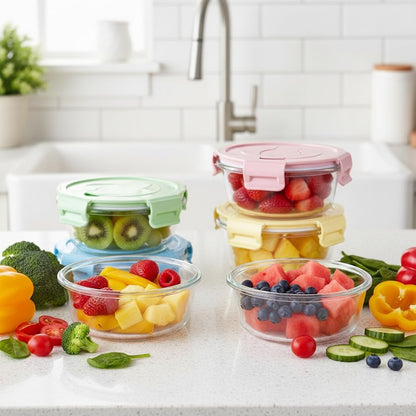 16oz Square Glass Food Storage Containers With Lids, 2 Cup Square Glass Food Containers With Lids, BPA free Small Meal Prep Bowls for leftovers, Dishwasher, Freezer Safe (8Pack)