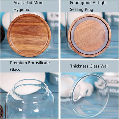 Large Glass Jar with Airtight Lid Set of 2 93 FL OZ(2750ml) glass canister set, Glass Food Containers Wooden Lid Suit for Kitchen Pantry for Flour, Tea, Coffee Beans, Sugar, Cookies(8.8 inch high)