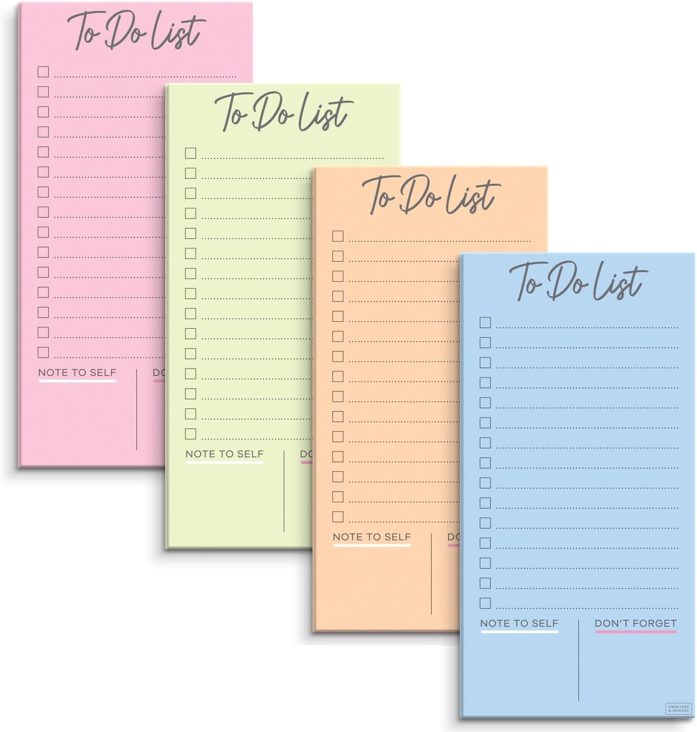 S&O Set of 4 Essential Refrigerator Notepads with Magnet - Grocery Schedule Holder Pad for Fridge - Weekly Magnetic To Do List for Adhesive - Cling Notebook Meal Planner - Attractive Shopping List Pad