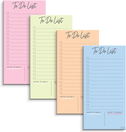 S&O Set of 4 Essential Refrigerator Notepads with Magnet - Grocery Schedule Holder Pad for Fridge - Weekly Magnetic To Do List for Adhesive - Cling Notebook Meal Planner - Attractive Shopping List Pad