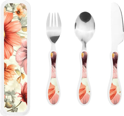 3-Piece Kids Silverware Set With Storage Case, Stainless Steel Reusable Children Safe Knife Spoon Fork Set Blue Active Girl Running Sunset Children Flatware Set For Kids Lunch Box - Colors A