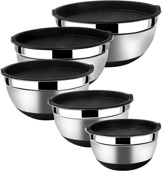 Lazycorner Stainless Steel Mixing Bowls with Airtight Lids Set of 7 Stainless Steel Bowls Set with 3 Grater Attachments Great for Serving & Baking