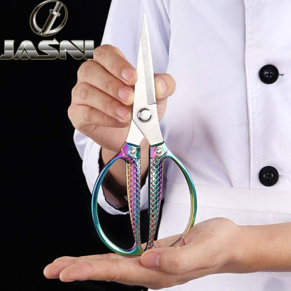 Jasni Stainless Steel Heavy Duty kitchen shears scissors for food meat poultry cooking cutting sharp Powerful strong professional All-Purpose pretty Color rainbow iridescent Titanium utility Office