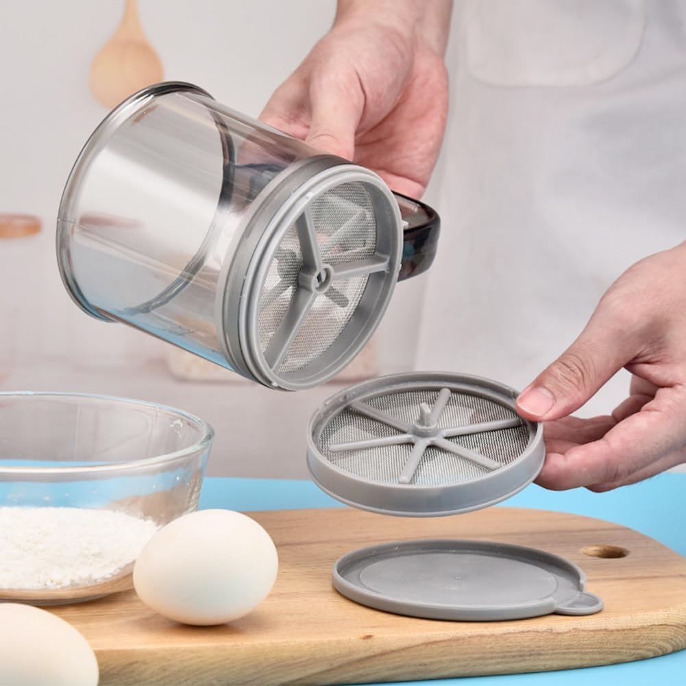 3 Cup Flour Sifter for Baking,Double-Layer One-Hand Press Baking Sifter