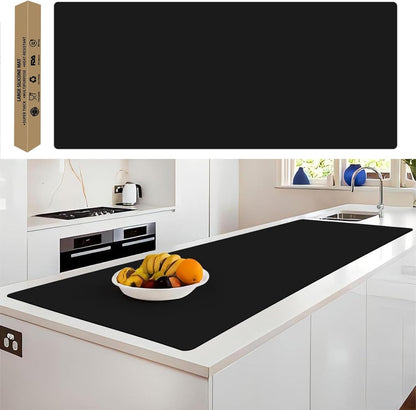 Super Large Silicone Mat, 120"x24" Silicone Mats for Kitchen Counter, Non-slip Heat Resistant Mat,Thicken Kitchen Counter Mat, Waterproof Countertop Protector for Craft (Black)