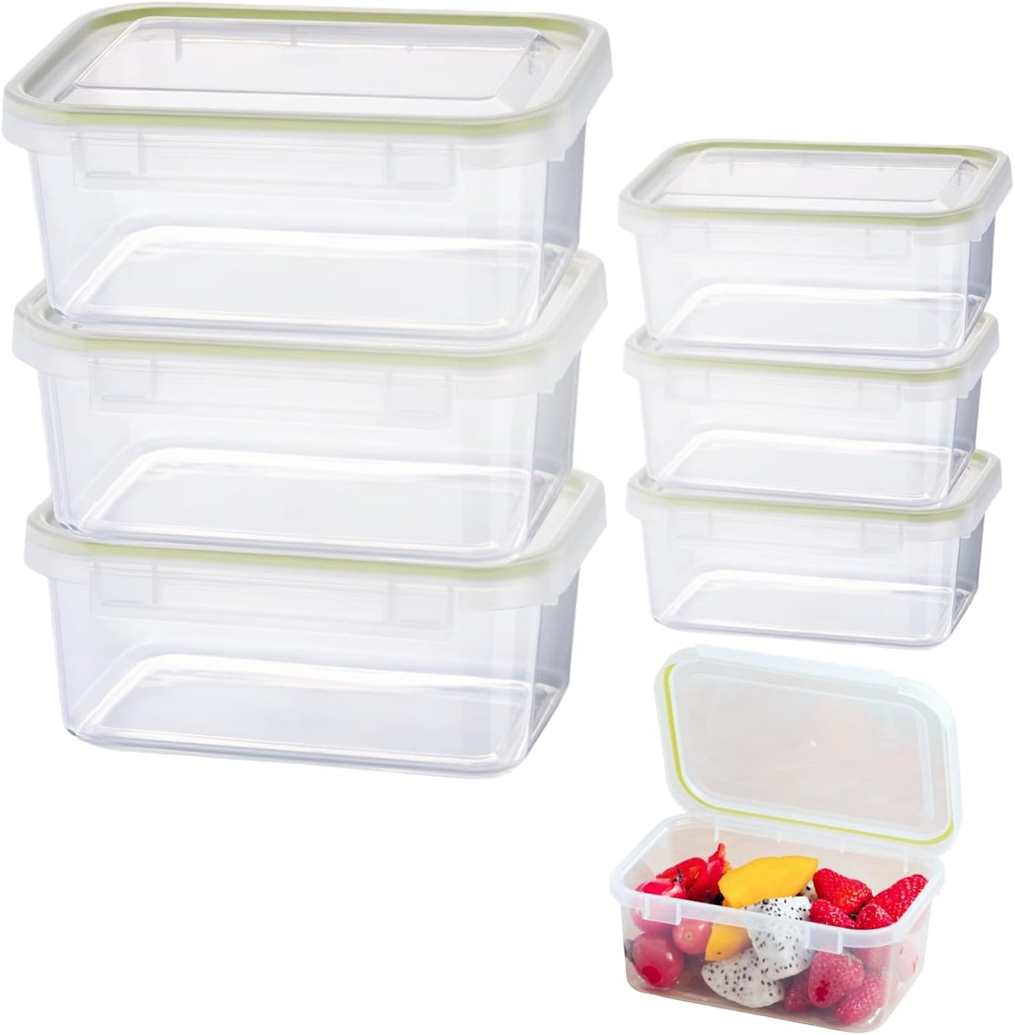 Refrigerator Organizer With Integrated Flip-Top Lid,Clear Airtight Fruit Storage Containers For Fridge,Meal Prep Containers Reusable,Microwave and Freezer Safe,BPA Free, 6 Pack Set (3x30oz, 3x10oz)
