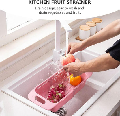 Cabilock Extendable Over The Sink Colander Fruits and Vegetables Drain Basket Expandable Dish Drying Rack Adjustable Trainer Sink Washing Basket for Kitchen