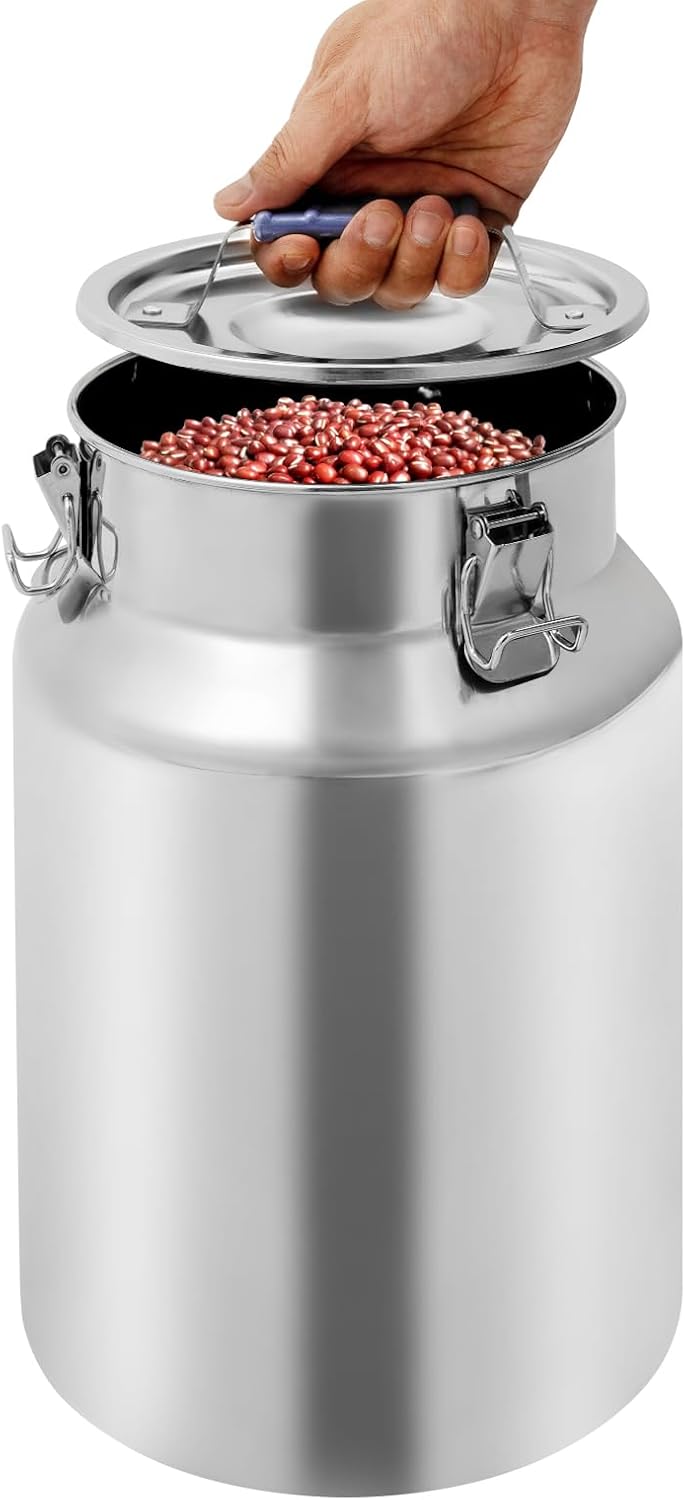 Sealed Rice Storage Container, 12L/3gal Stainless Steel Kitchen Food Storage Bin with Lids Locking Clamp, Airtight Canisters Container for Flour Rice Cereal Grain Coffee Bean (Red)