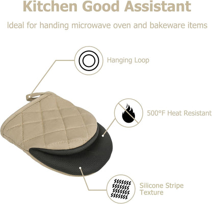 Goldmeet Mini Oven Mitts 2-Pack, 7"x5.5", 500°F Silicone Grip, Gray