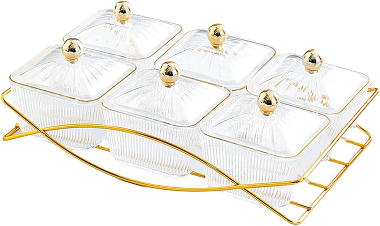 Dessert Dividing Plate Nordic Serving Platter with Lid Cookies Jar Nut and Candy Serving Tray Dried Fruit Tray for Kitchen, Clear