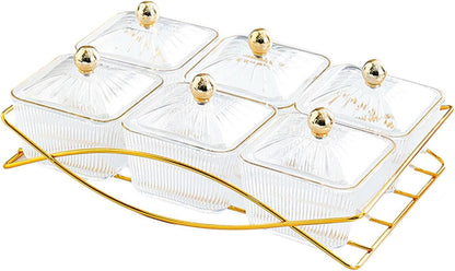 Dessert Dividing Plate Nordic Serving Platter with Lid Cookies Jar Nut and Candy Serving Tray Dried Fruit Tray for Kitchen, Clear