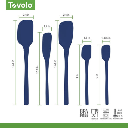 Tovolo Flex Core 5 Piece Silicone Spatula Set Heat Resistant All Silicone Utensils Include Non Stick Spatula Spoonula Jar Scraper, Dishwasher Safe BPA Free Spatulas for Baking Mixing, White