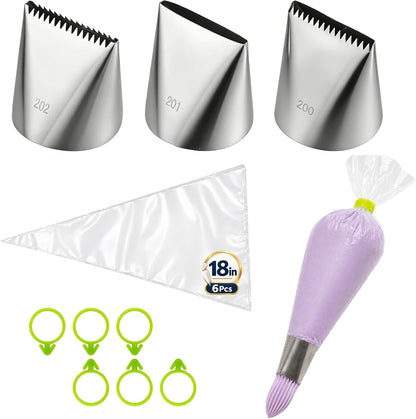 Extra Large Piping Tips Set with 18-Inch Bags for Cake Decorating