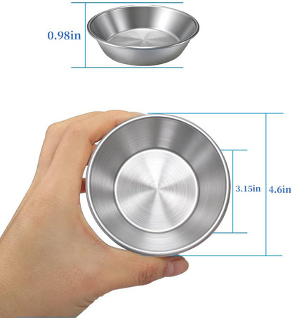 BoAn 304 Stainless Steel Dipping Bowls Set of 6, 4.6 Inch Small Sauce Bowls, Metal Condiment Cups for Soy Sauce, Ketchup, BBQ, Sushi, Appetizers, Nuts, Charcuterie, Dishwasher Safe (Large)