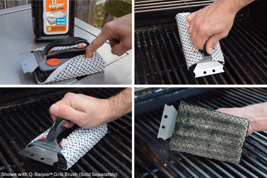 Proud Grill Q-Swiper Grill Cleaning Wipes - Bristle & Wire Free BBQ Cleaner, Heavy Duty Degreaser Wipes, Grease & Grime Remover for Outdoor Barbecue Grills - Gifts for Men, 40 Count, 1-Pack
