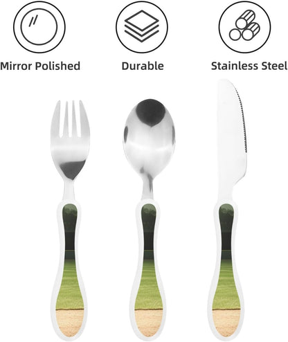 3-Piece Kids Silverware Set With Storage Case, Stainless Steel Reusable Children Safe Knife Spoon Fork Set Beach House Children Flatware Set For Kids Lunch Box