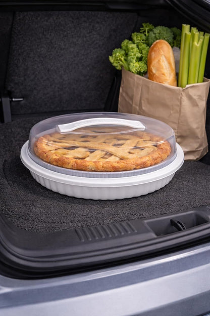 2 Plastic Pie Carriers with Lids – Fits 10 Inch Pie, Clear Dome with White Fluted Base, Lightweight Freezer Safe Slide Lock Lid with Handle for Storage & Transport