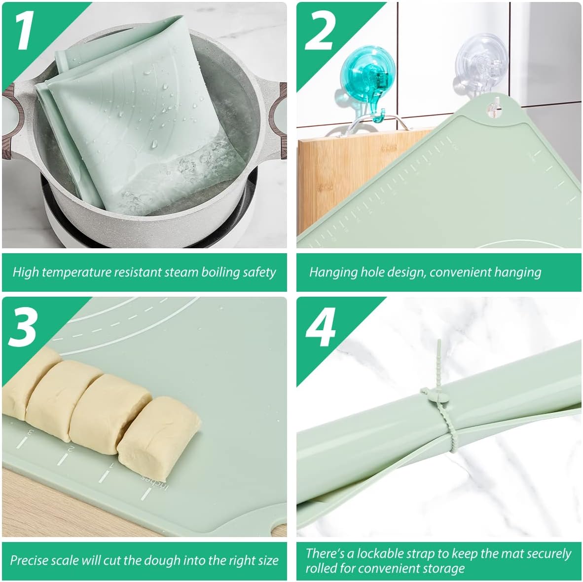 Silicone Pastry Mat 20"*16" Extra Thick Non Stick Baking Mat Food Grade Silicone Dough Rolling Bake Mat with Edge Heightening Blue