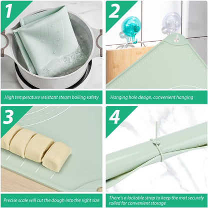 Silicone Pastry Mat 20"*16" Extra Thick Non Stick Baking Mat Food Grade Silicone Dough Rolling Bake Mat with Edge Heightening Blue