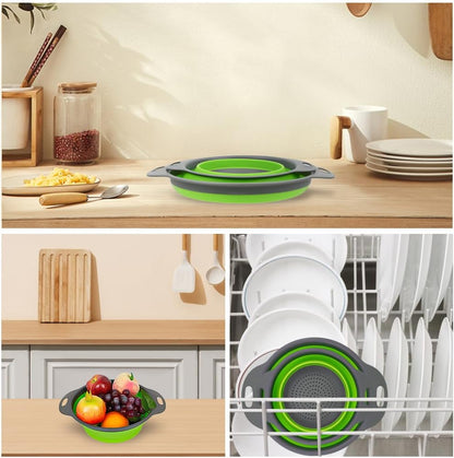 AUAUY 2 PCS Collapsible Colander Set, Square Silicone Folding Colander with Plastic Handles, Eco-Friendly Large Hole Kitchen Strainer for Draining Pasta Vegetables Fruits-1 Large and 1 Small