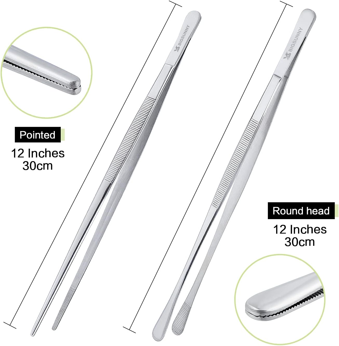 Set of 3 Kitchen Tweezers Fine Tweezer Tongs, MSY BIGSUNNY Stainless Steel Food Tweezers, Precision Serrated Tips Food Tongs (8.5" 10" and 12")