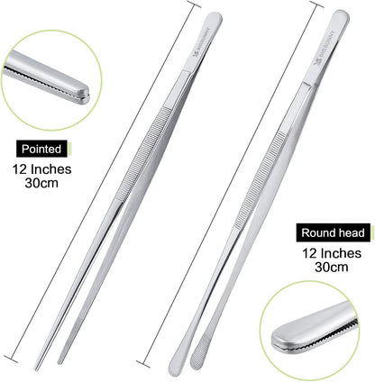 Set of 3 Kitchen Tweezers Fine Tweezer Tongs, MSY BIGSUNNY Stainless Steel Food Tweezers, Precision Serrated Tips Food Tongs (8.5" 10" and 12")