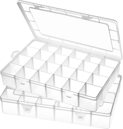 Gbivbe Large 24 Grids Plastic Organizer Box Adjustable Dividers,Clear Storage Box for Jewelry, Art DIY Crafts, Washi Tapes, Beads and Small Parts