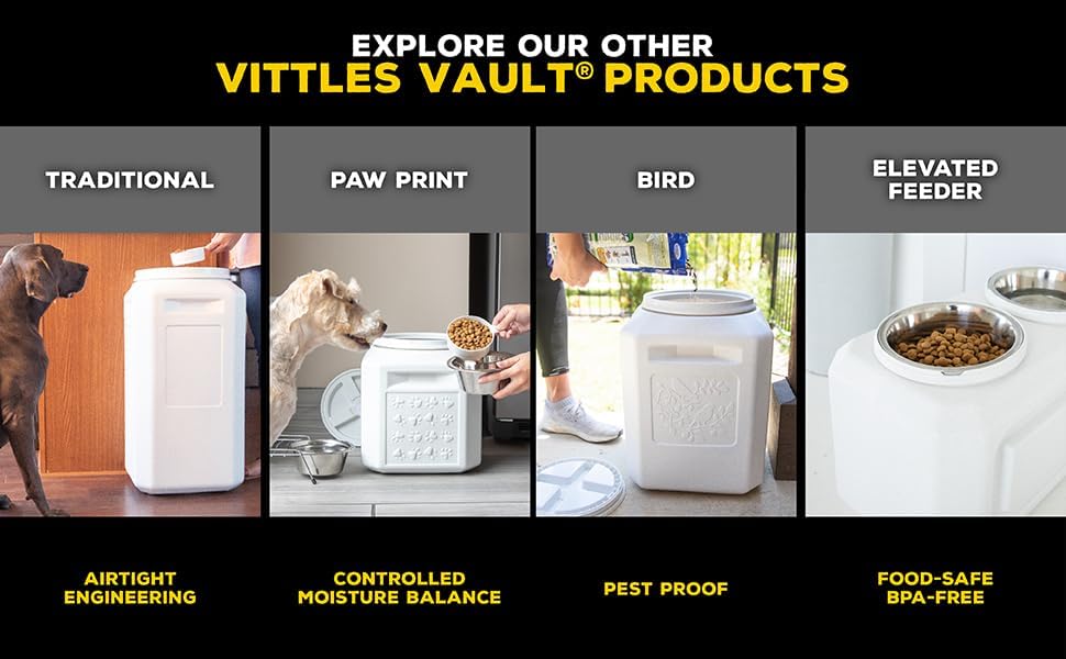 Vittles Vault Traditional Pet Food Storage Container For Dog Kibbles/Bird Seed/Oatmeal/Rice/Flour/Cereal, BPA Free Plastic, Sealed Airtight For Cat Food, Up To 50 lb, Made in USA, With Scoop, Gray