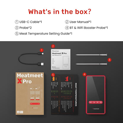 Wireless Meat Thermometer, WiFi & Bluetooth, Smart Base, 2 Probes