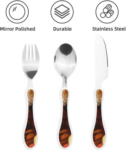 3-Piece Kids Silverware Set With Storage Case, Stainless Steel Reusable Children Safe Knife Spoon Fork Set Shih Tzu Dog Children Flatware Set For Kids Lunch Box