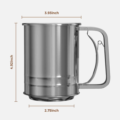 Stainless Steel 3 Cups Hand Press Flour Sifter for Baking