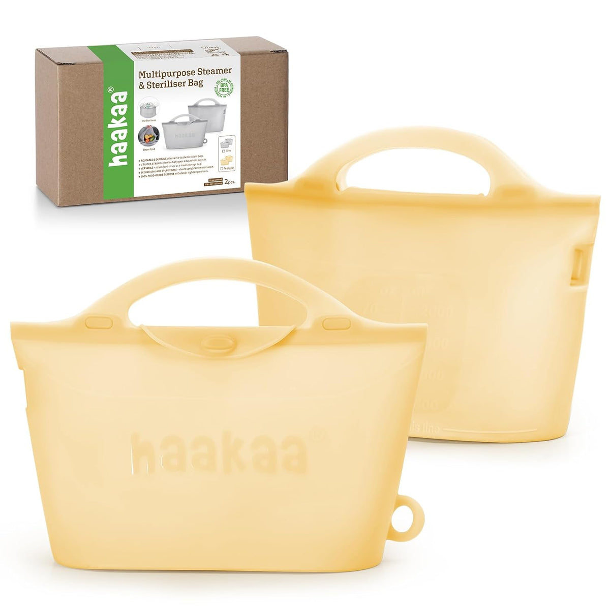 Haakaa Silicone Microwave Steamer & Steriliser Bag, 70oz/2000ml Large Capacity Reusable Steaming Bags for Baby Bottles, Breast Pump, Accessories, Pacifiers,Teethers, Great for Home&On The Go, Grey/1PC