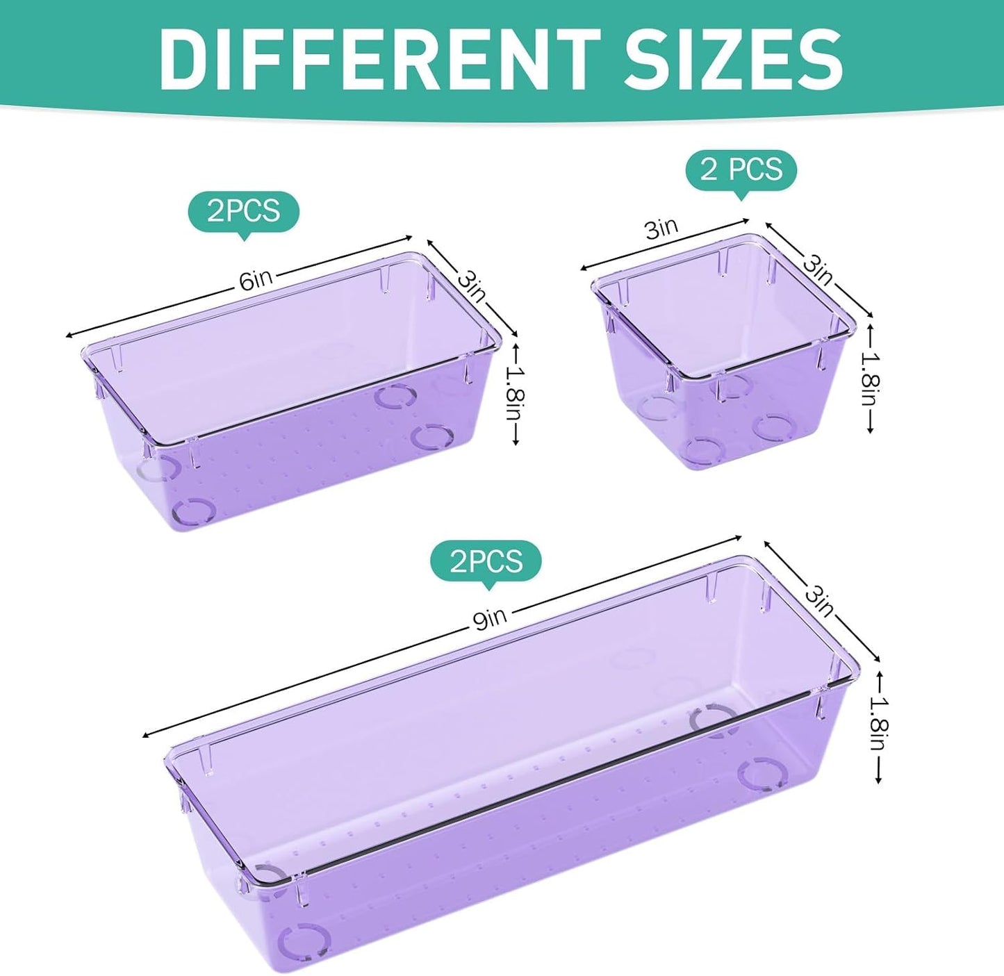 WOWBOX 6 Pack Clear Drawer Organizer Set, Acrylic Drawer Storage Trays, Storage Bins for Makeup, Cosmetics, Jewelries, Utensils, Gadgets, Office